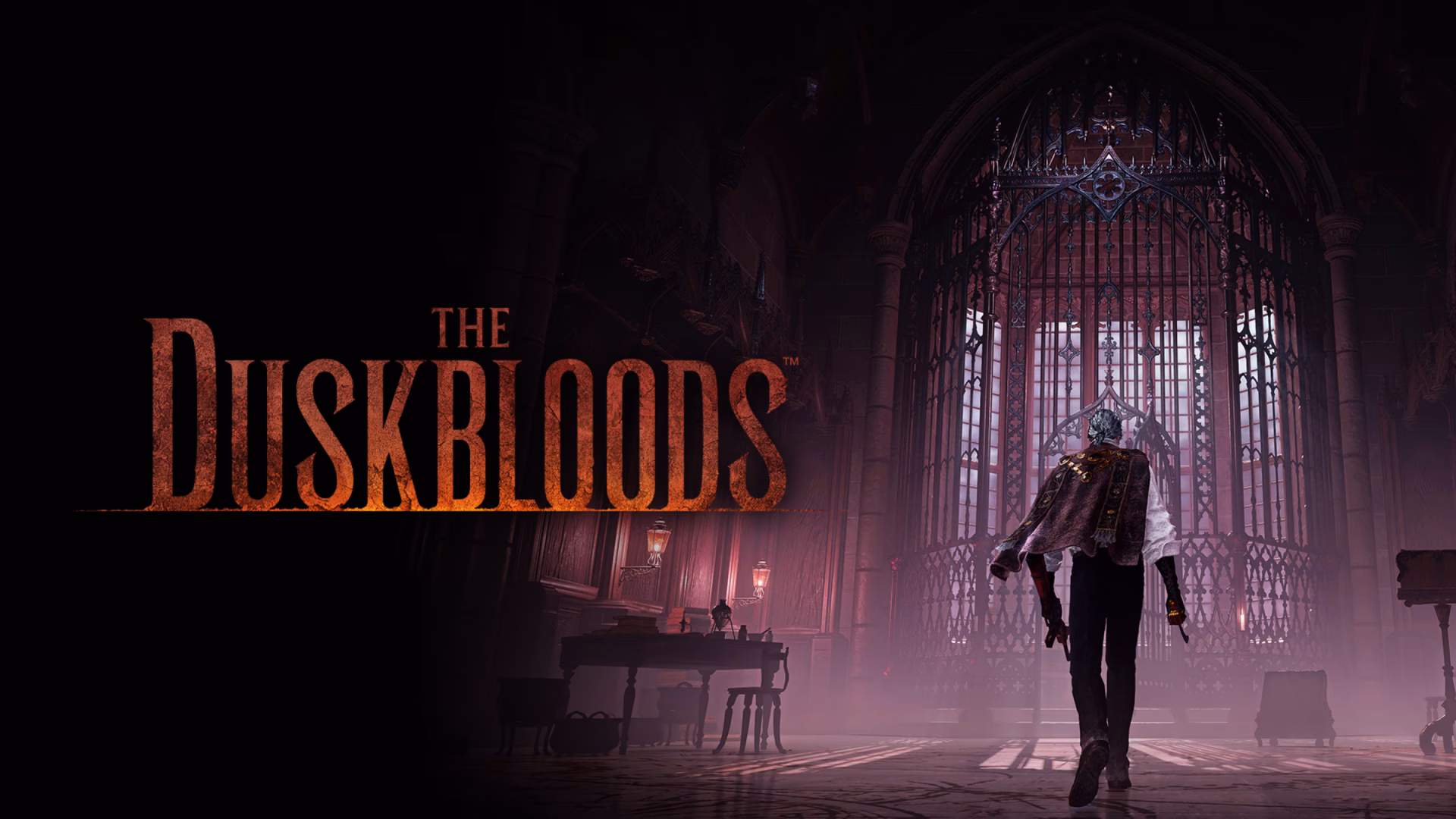 Official The Duskbloods artwork showing a Bloodsworn character walking through a gothic hall